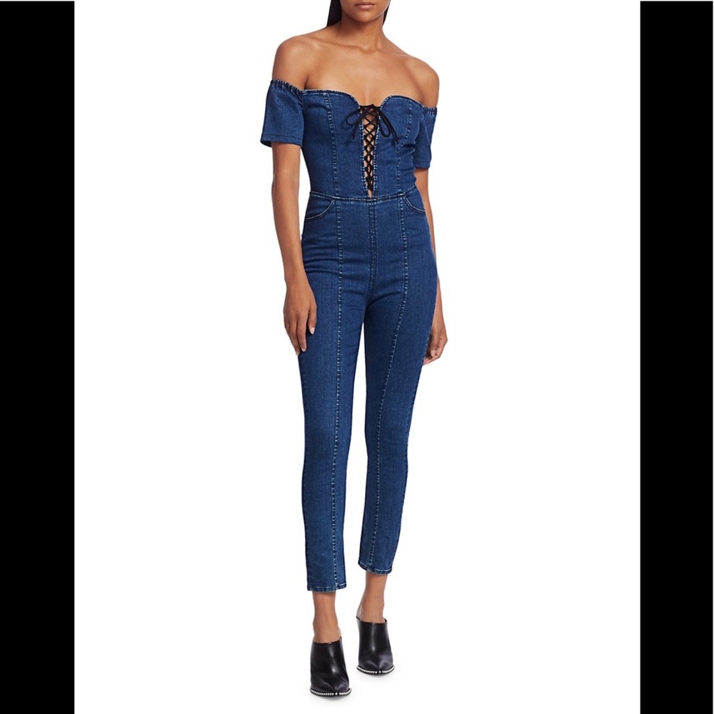 3X1 Camille lace-up denim jumpsuit